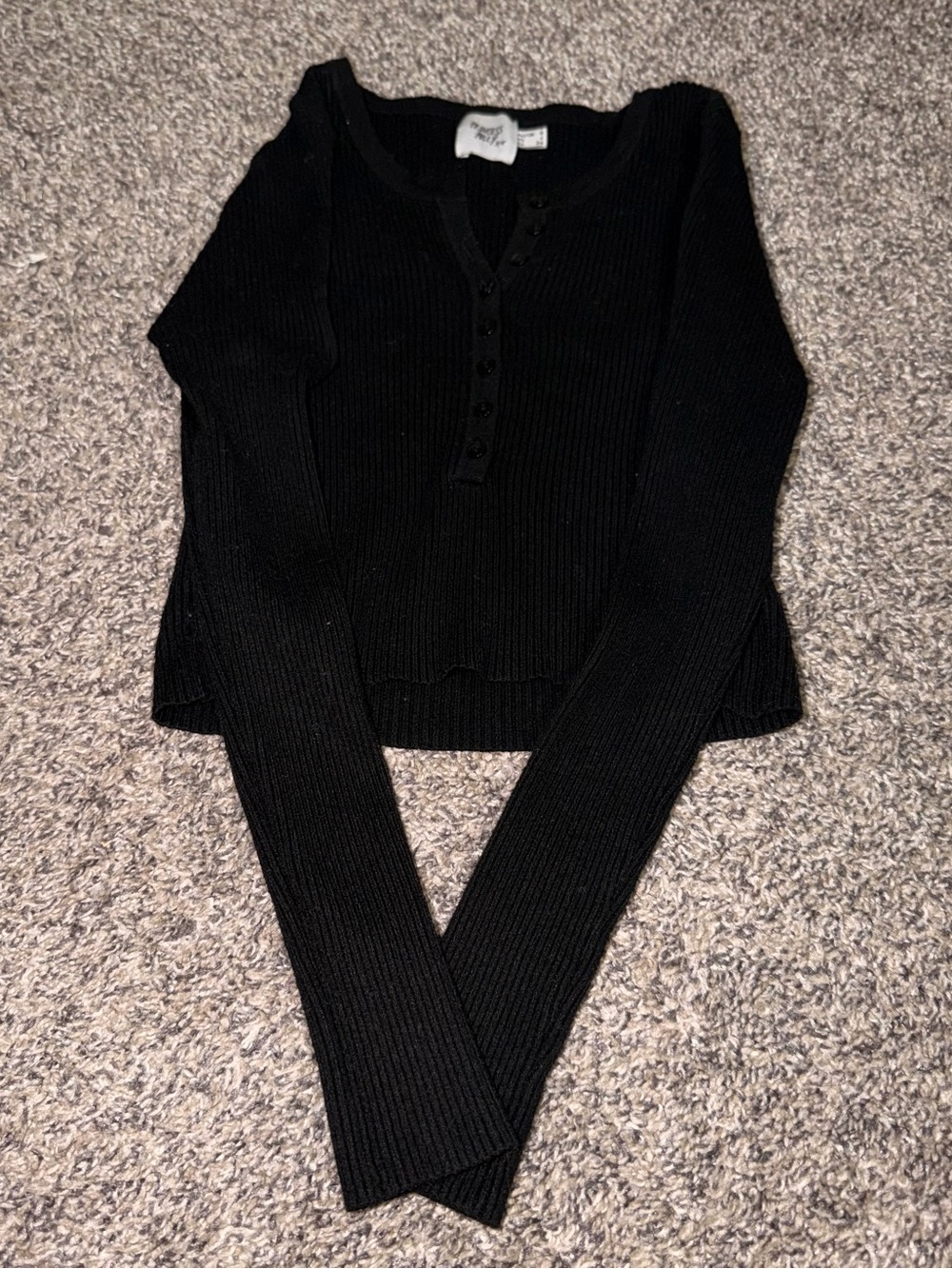 Princess Polly Black Ribbed Henley Crop Top